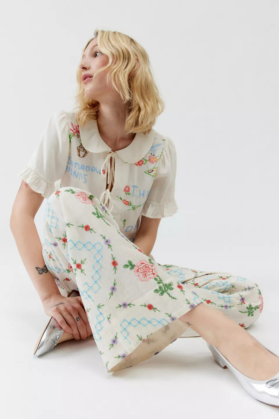 Damen Kombi-Set mit romantischem Stickdesign und lockerem Schnitt R&B