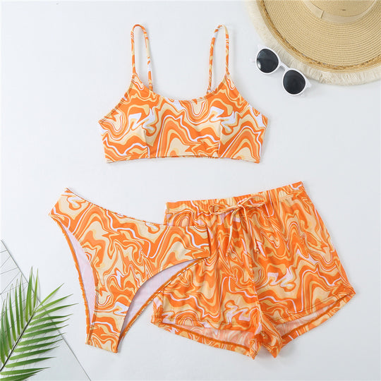 Damen Bikini-Set mit kreativem Marmormuster und bequemem Shorts R&B