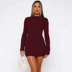 Damen Figurumspielendes Strick-Minikleid mit langen Ärmeln R&B