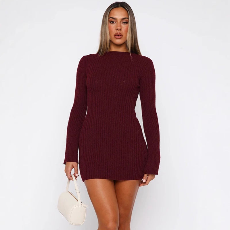 Damen Figurumspielendes Strick-Minikleid mit langen Ärmeln R&B