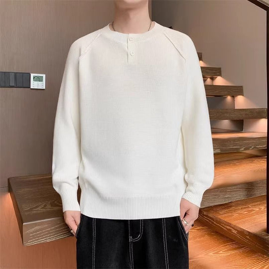 Herren Strickpullover mit umschaltbarem Kragen und hochwertiger Textur R&B