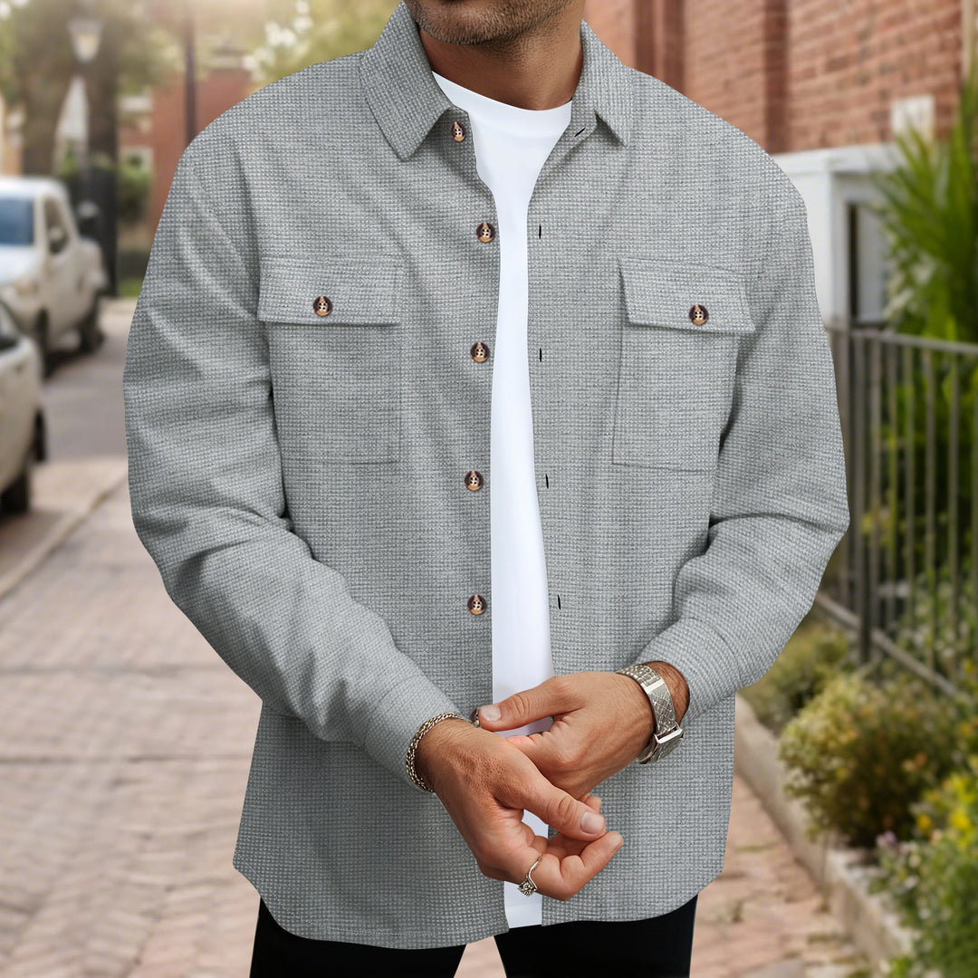 Herren modische Hemdjacke mit durchgehender Knopfleiste und Brusttaschen R&B