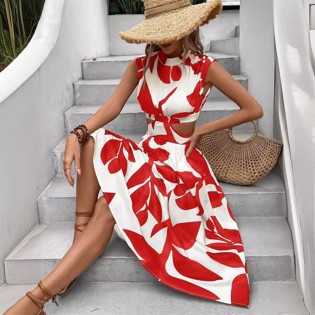 Damen Asymmetrisches Kleid mit Cut-Out-Details und Floralem Design R&B