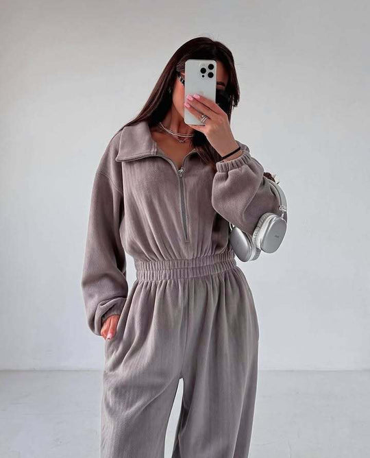 Damen bequemer und stylischer Fleece-Jumpsuit R&B