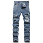 Herren Ripped Denim-Jeans mit kreativen Farbklecksen und lässigem Schnitt R&B