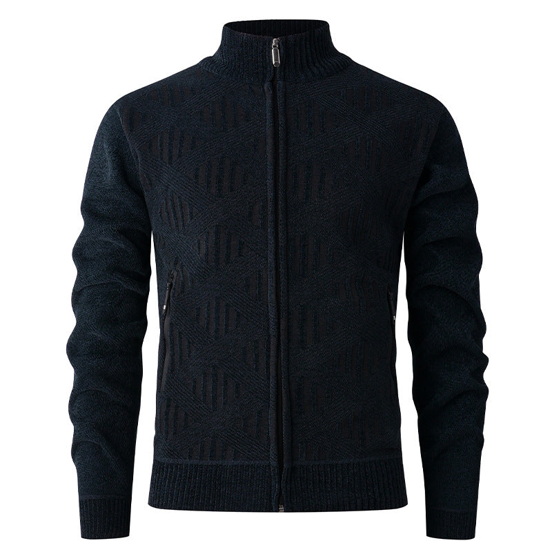 Herren Strickjacke mit strukturiertem Muster und hohem Kragen R&B