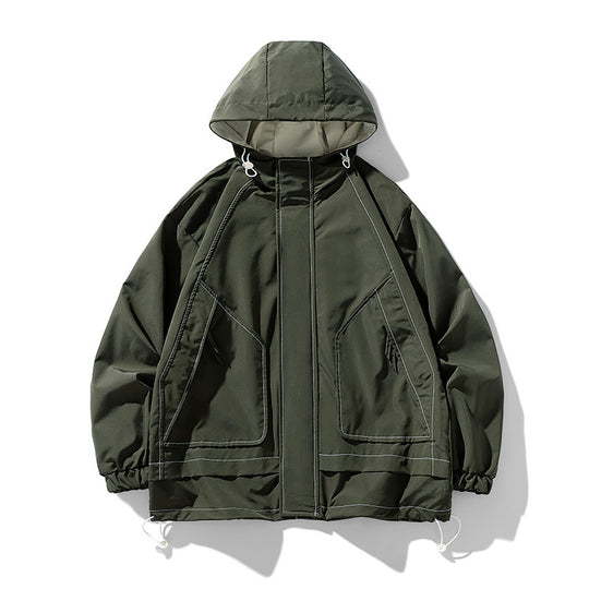 Herren winddichte praktische Outdoor-Jacke mit verstellbarer Kapuze und großen Taschen R&B