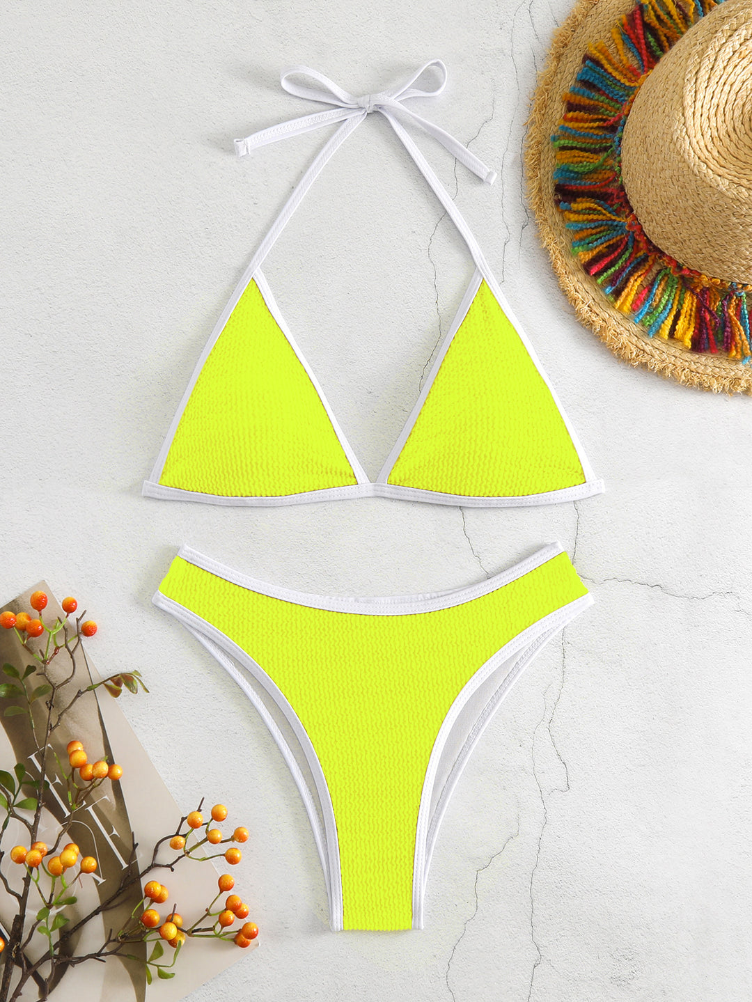 Damen Triangel-Bikini-Set mit kontrastierenden Borten R&B