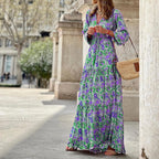 Damen Maxikleid mit elegantem Paisleymuster und Knopfdetails R&B