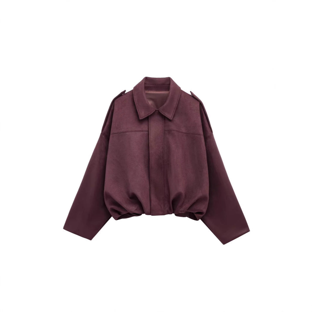 Damen lockere Cropped Jacke aus Wildlederimitat R&B