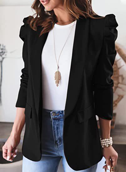 Damen eleganter Blazer mit Puffärmeln und praktischen Taschen R&B