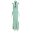 Damen elegantes Maxikleid mit tiefem V-Ausschnitt und schimmerndem Oberteil R&B