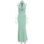 Damen elegantes Maxikleid mit tiefem V-Ausschnitt und schimmerndem Oberteil R&B