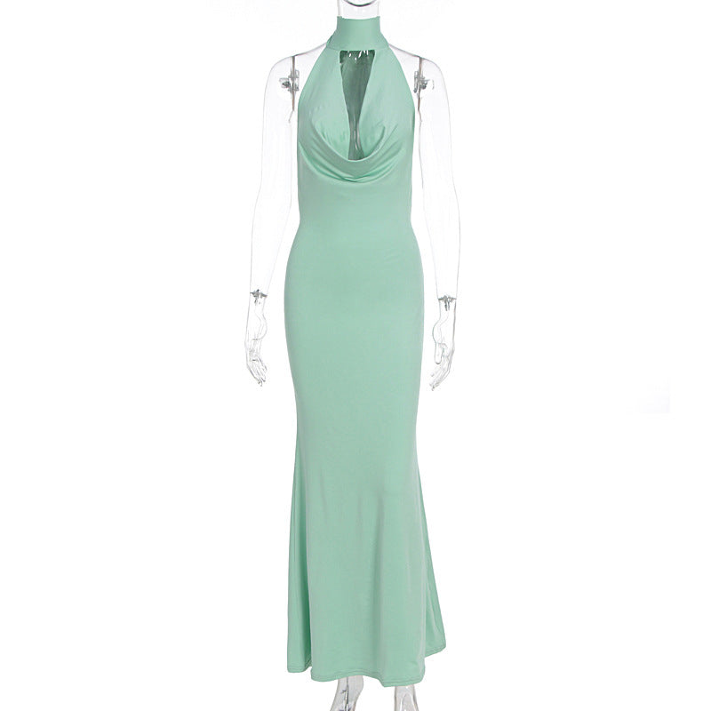 Damen elegantes Maxikleid mit tiefem V-Ausschnitt und schimmerndem Oberteil R&B