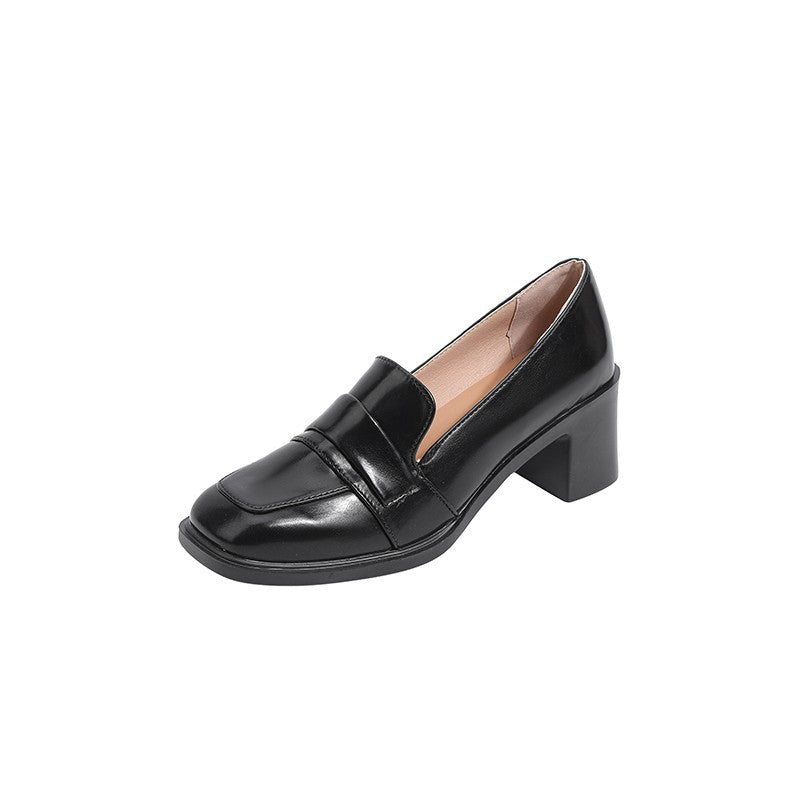 Damen elegante Blockabsatz-Mokassins mit glänzendem Obermaterial und komfortabler Innensohle R&B
