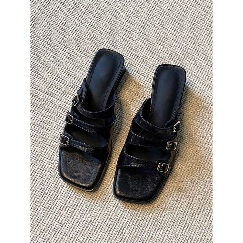 Damen stilvolle Mules mit verstellbaren Riemen R&B