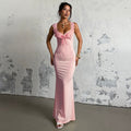 Damen figurbetontes Maxikleid mit Rüschendetails und tiefem Ausschnitt R&B