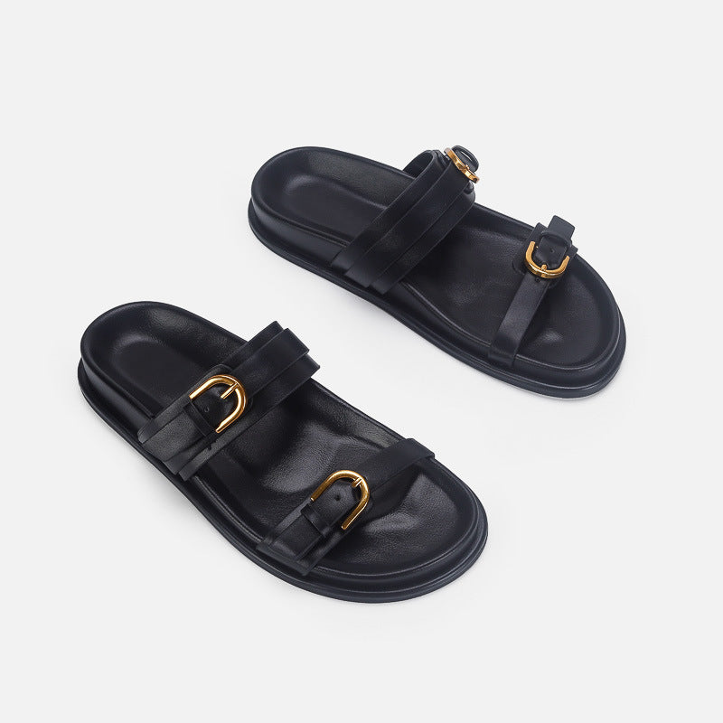Damen elegante Riemensandalen mit goldenen Schnallen R&B