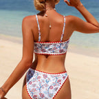 Damen Bandeau-Bikini mit floralen Mustern und dekorativen Elementen R&B