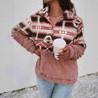 Damen Fleece-Pullover mit modernem Aztekenmuster und Stehkragen R&B