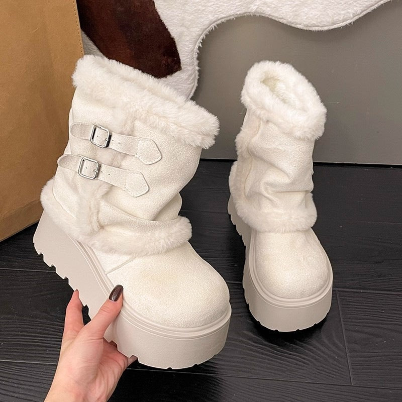 Damen Stiefeletten mit flauschigem Innenfutter und modischen Schnallendetails R&B