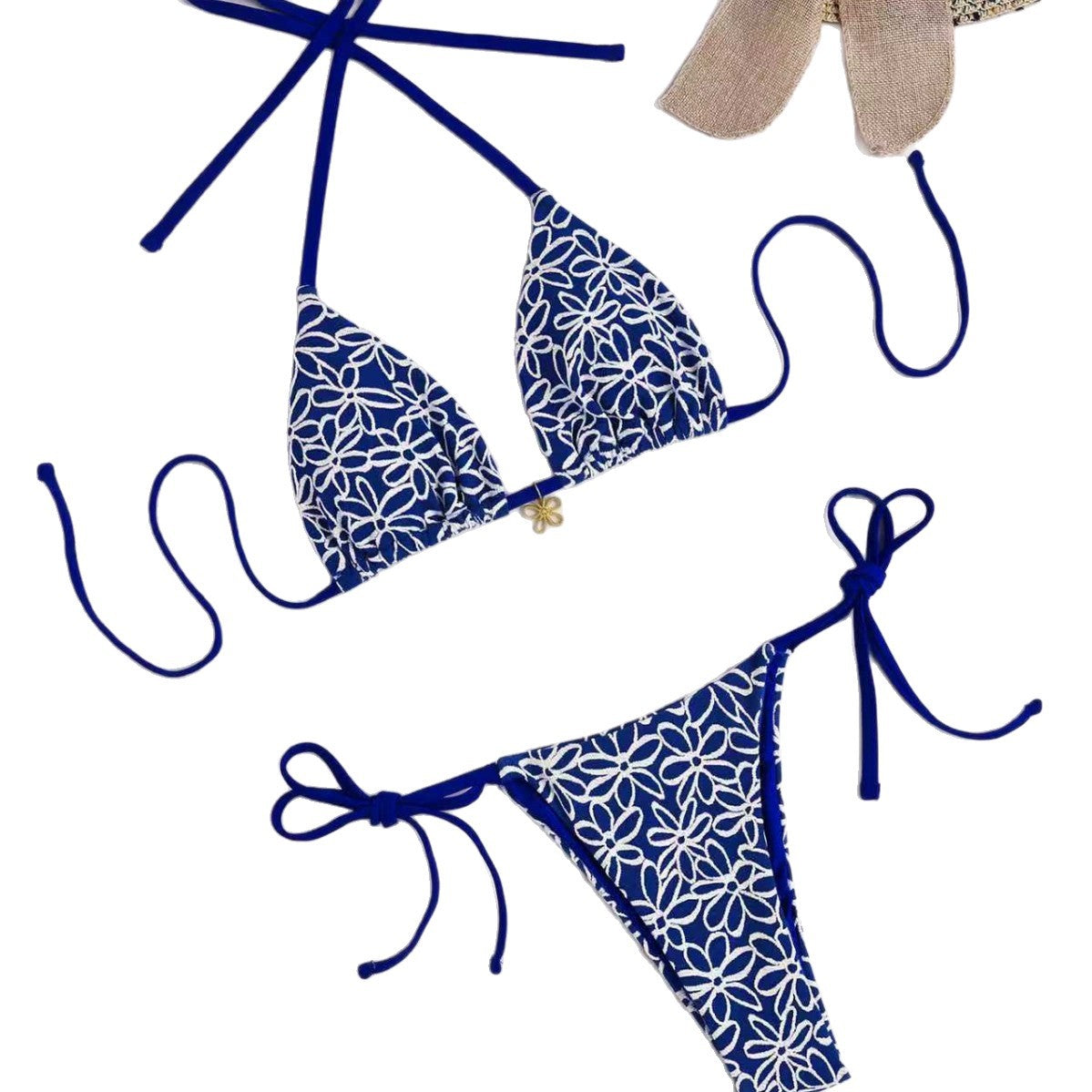 Damen Triangel-Bikini mit kontrastierenden Blütenmotiven