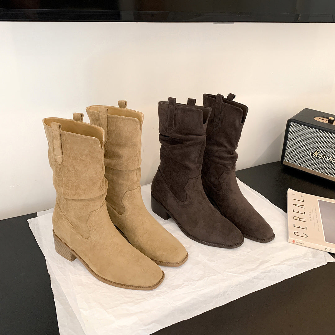 Damen Stiefeletten aus hochwertigem Wildleder mit komfortablem Blockabsatz R&B