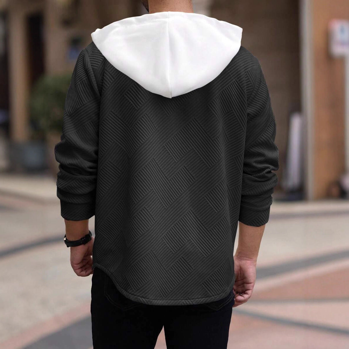 Herren lässige Utility-Jacke mit Kapuze und strukturiertem Muster