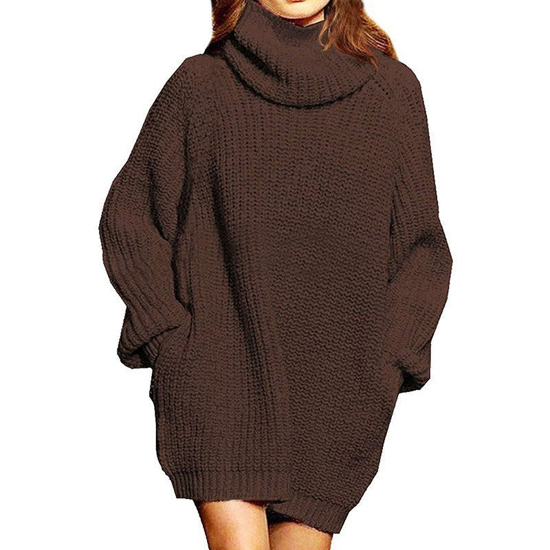 Damen Oversized Strickpullover mit hohem Kragen R&B