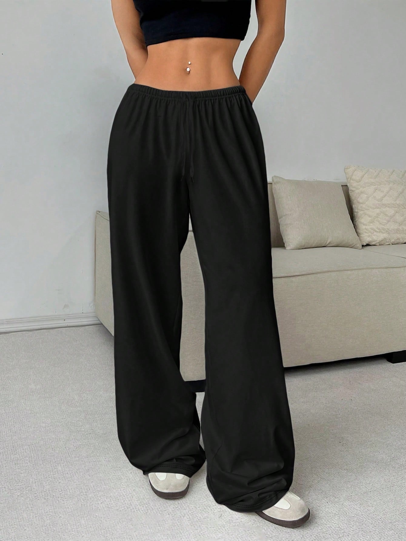 Damen Weit geschnittene Stoffhose mit elastischem Bund und komfortablem Schnitt R&B