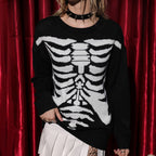 Damen Pullover mit auffälligem Skelettmotiv und lässigem Schnitt R&B