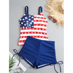Damen Badeanzug-Set mit patriotischem Design und seitlichen Rüschendetails R&B
