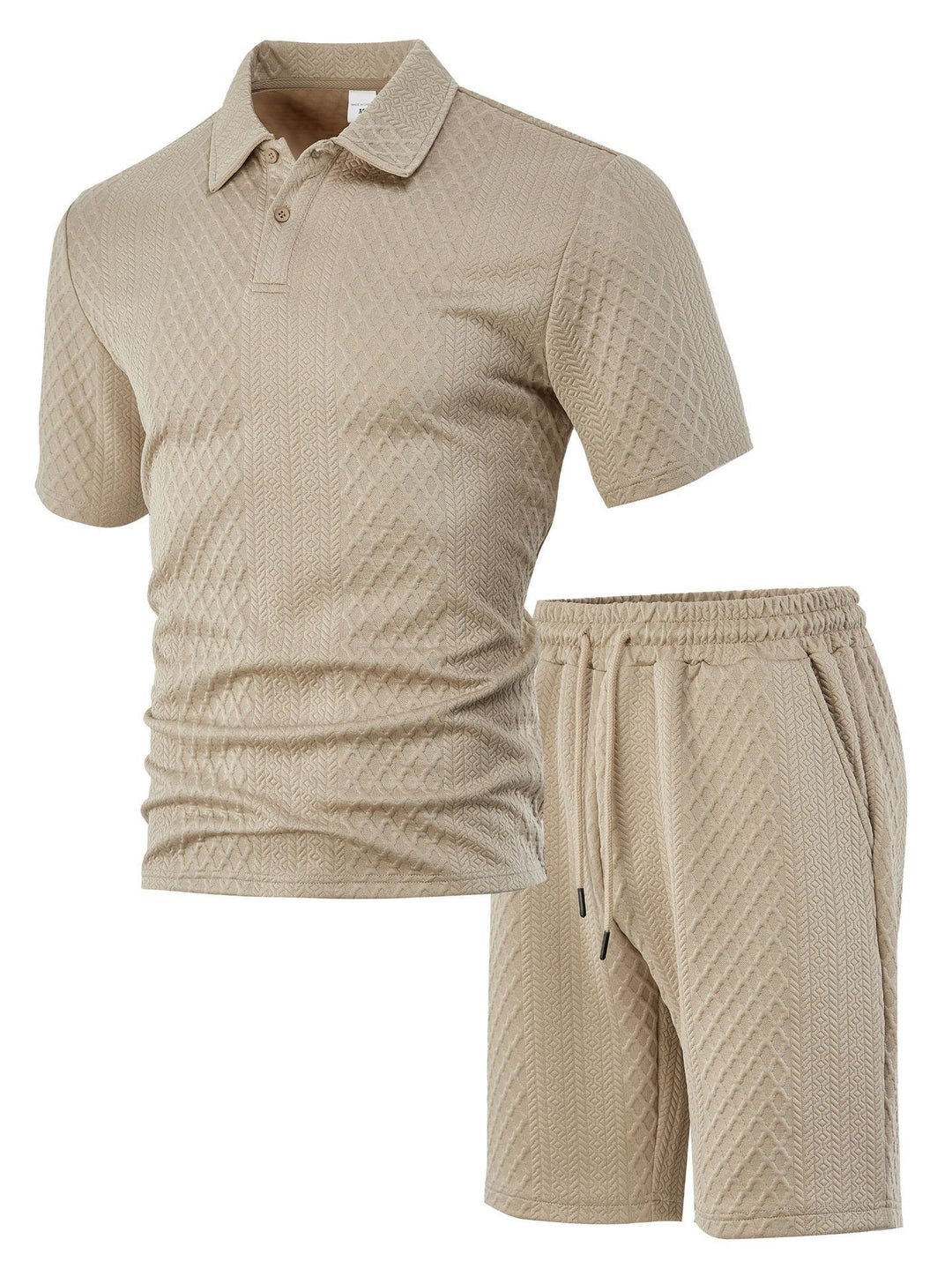 Herren nan geprägtes Waffel-Polo mit Kentkragen und elastischer Tunnelzugshorts im Set R&B