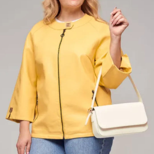 Damen modische Kunstlederjacke mit einzigartigem Schnitt R&B