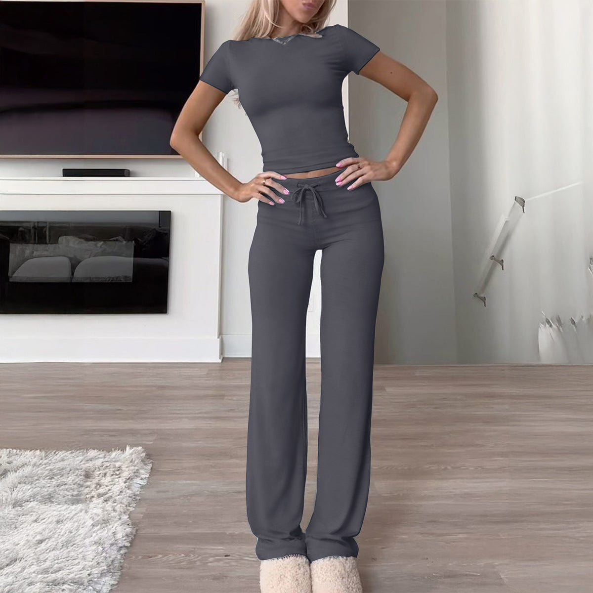 Damen Bequemer Loungeanzug mit kurzem Oberteil und weitem Schnitt R&B
