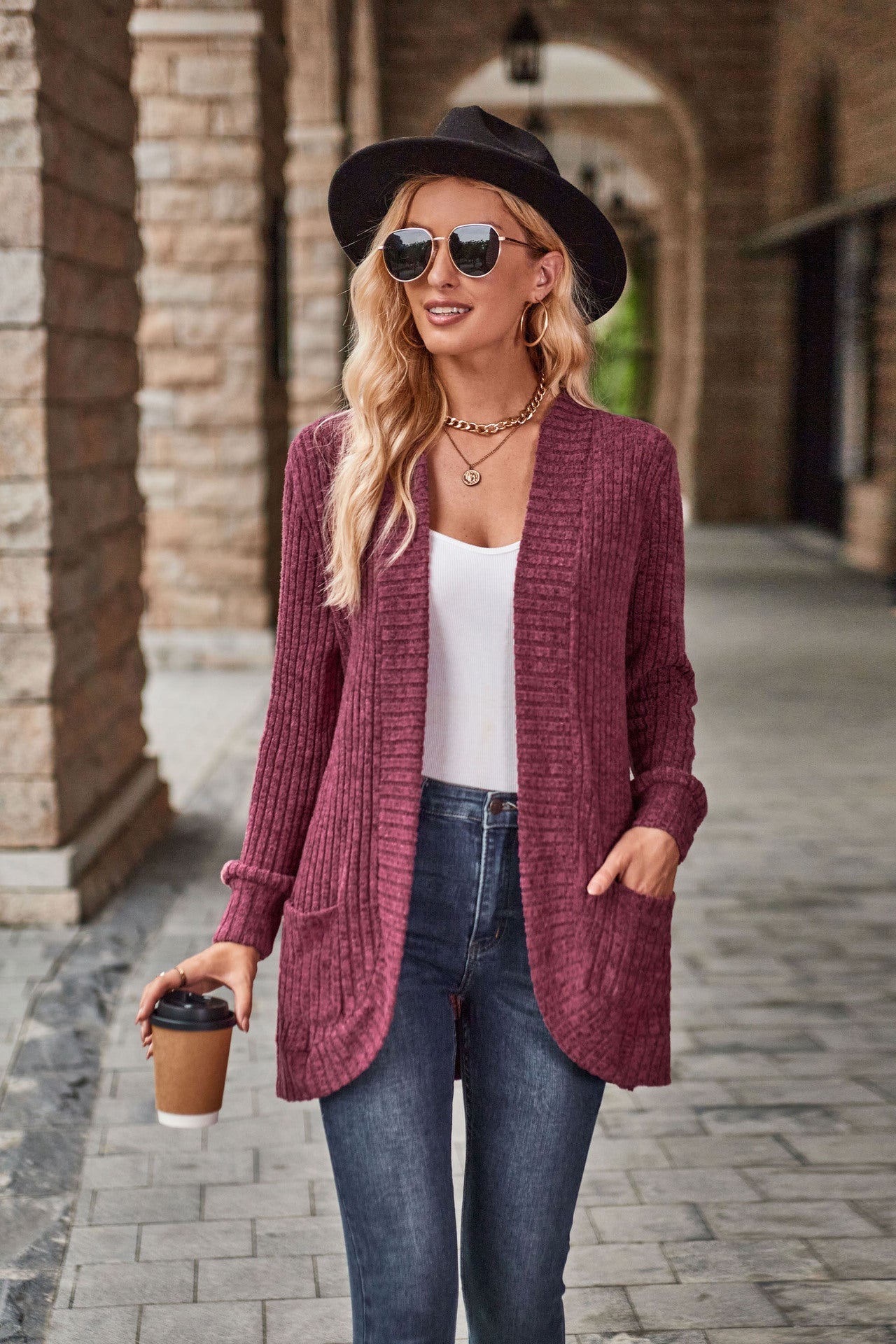 Damen Strickjacke mit strukturiertem Muster und praktischen Taschen R&B
