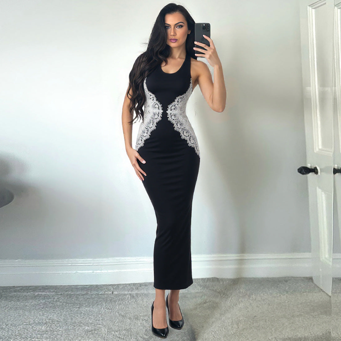 Damen Figurbetontes Spitzenkleid R&B