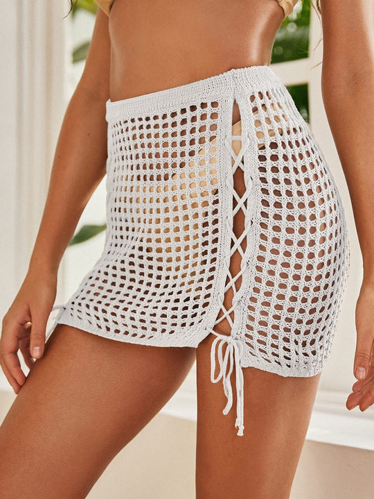 Damen gehäkelter Strandrock mit seitlichen Schnürdetails R&B