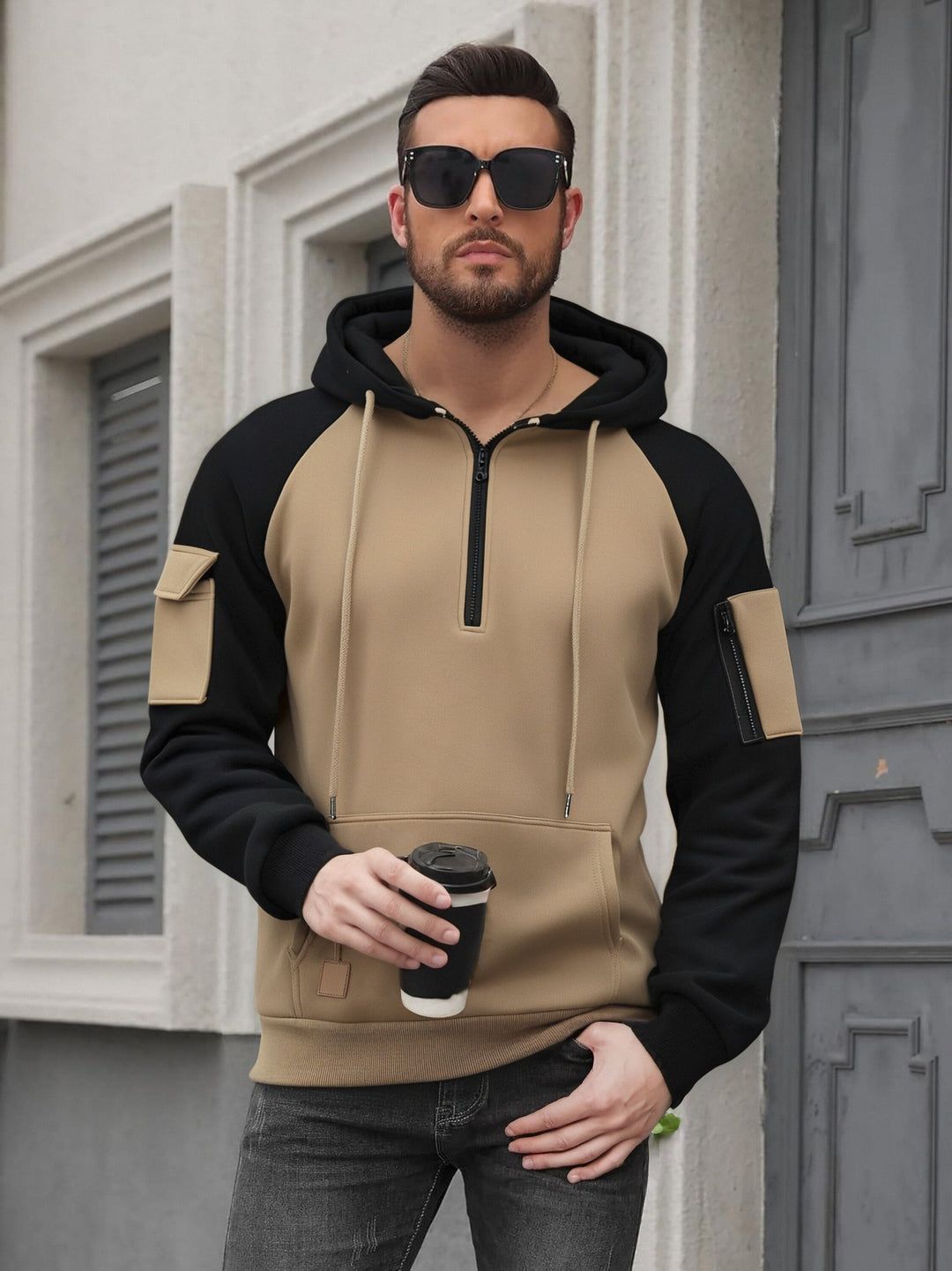Herren Modischer Kapuzenpullover mit praktischen Reißverschluss-Details und sportlichem Schnitt R&B