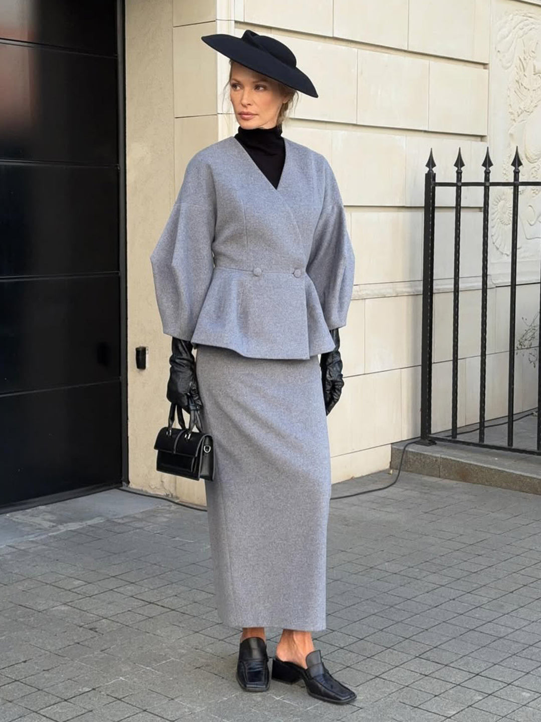Damen Elegantes Bleistiftkleid mit schickem Blazer-Oberteil und Puffärmeln R&B