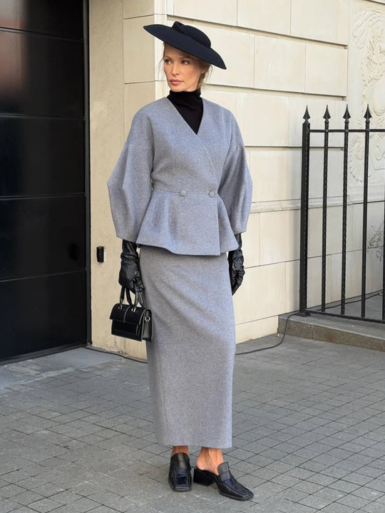 Damen Elegantes Bleistiftkleid mit schickem Blazer-Oberteil und Puffärmeln R&B
