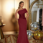 Damen Elegantes Abendkleid mit asymmetrischem Oberteil und figurformenden Raffungen R&B