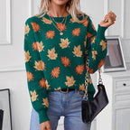 Damen Strickpullover mit strukturiertem Blättermotiv und Rundhalsausschnitt