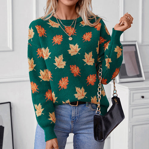 Damen Strickpullover mit strukturiertem Blättermotiv und Rundhalsausschnitt R&B