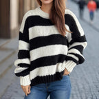 Damen Übergroßer gestreifter Strickpullover R&B