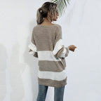 Damen Oversized Strickpullover mit gestreiftem Muster und lässigem Schnitt R&B