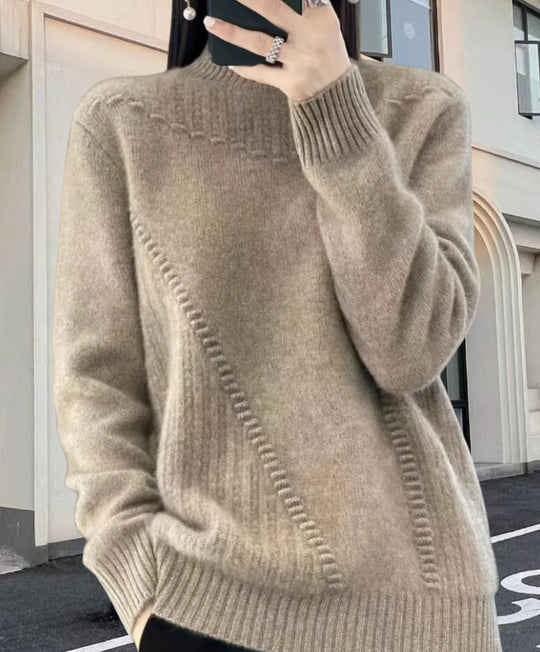 Damen Strickpullover mit elegantem Stehkragen und strukturiertem Design R&B