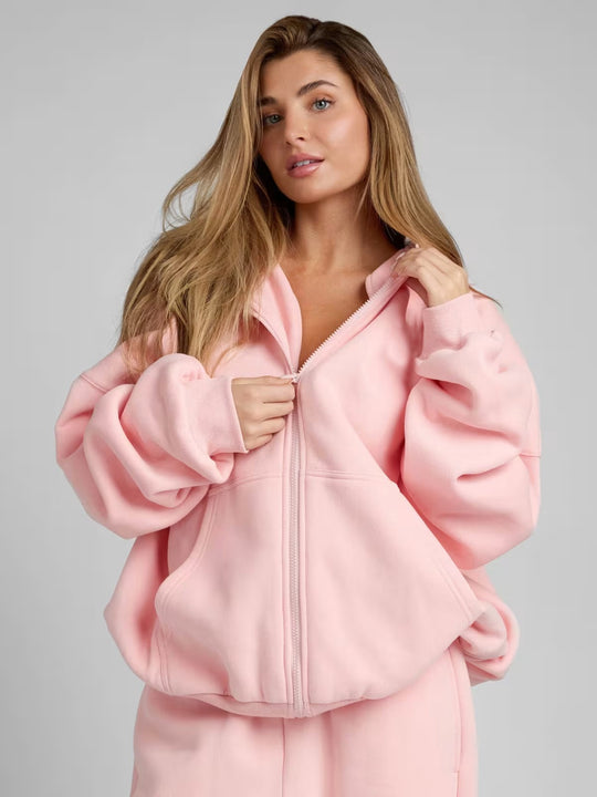 Damen Oversized Kapuzenjacke mit gemütlicher Passform und tiefen Taschen R&B