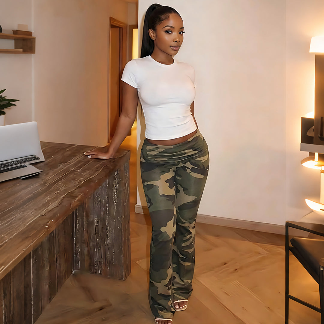 Damen Camouflage-Hose mit elastischem Bund und figurbetontem Schnitt R&B
