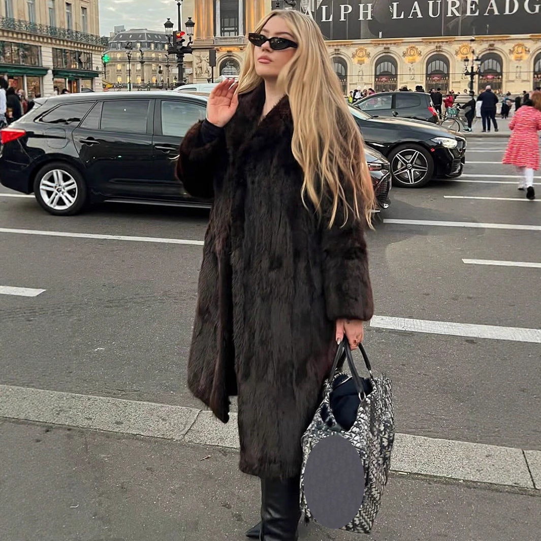 Damen luxuriöse Kunstfelljacke mit weichem Revers und großen Taschen R&B